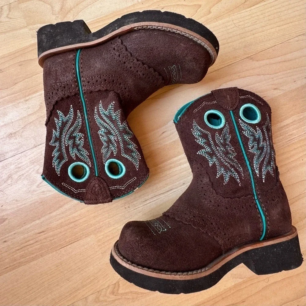 Ariat Cowboy Boots Fatbaby Leather Brown Kids' 10 Cowgirl Western Horse Riding